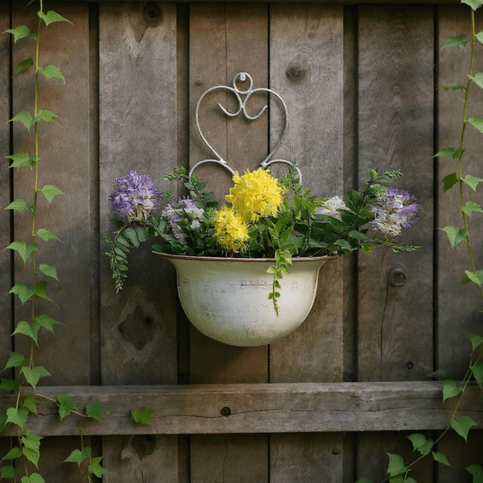 Настенное кашпо Садовый декор Долговечность Украшение Декоративное Прочный Металлическое Подвесное Кашпо Растение белый