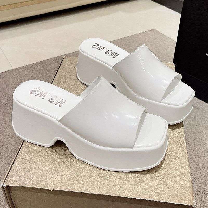 Thick-soled Slippers for Women's Summer Wear 2025 New Muffin Heightening One-word Slippers High-end Casual Sandals Tide