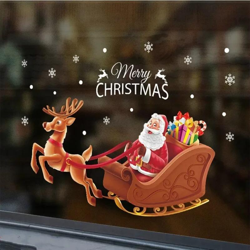 Christmas Decoration Penguin Sleigh Cartoon Elk Snowman Door Sticker Window Glass Wall Sticker