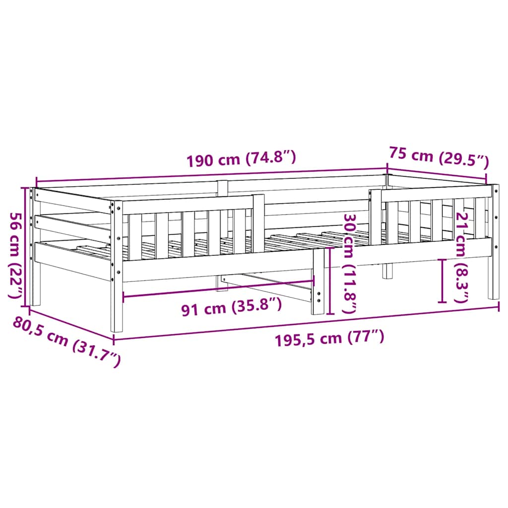 Solid Wood Bed Frame Without Mattress Wax Brown 75x190 Cm Pine Wood