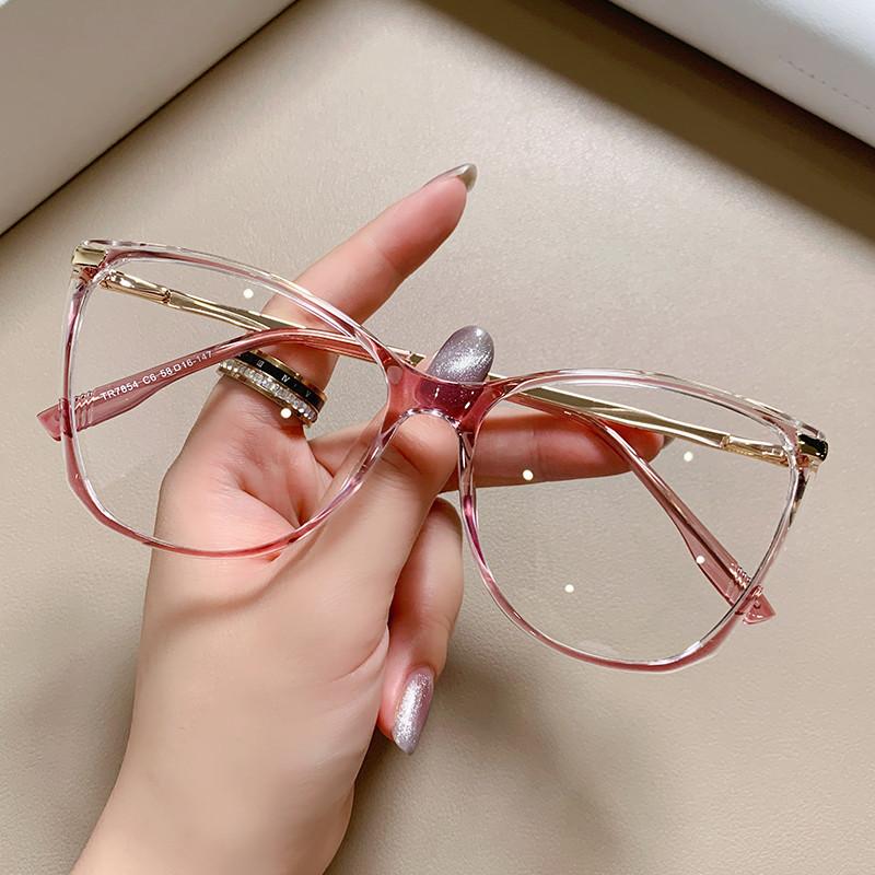 Blue Light Blocking Cat Eye Nearsighted Eyeglasses Women Men TR90 Metal Spring Hinge Eyeglasses Luxury Myopia Glasses -1.75 -6.0