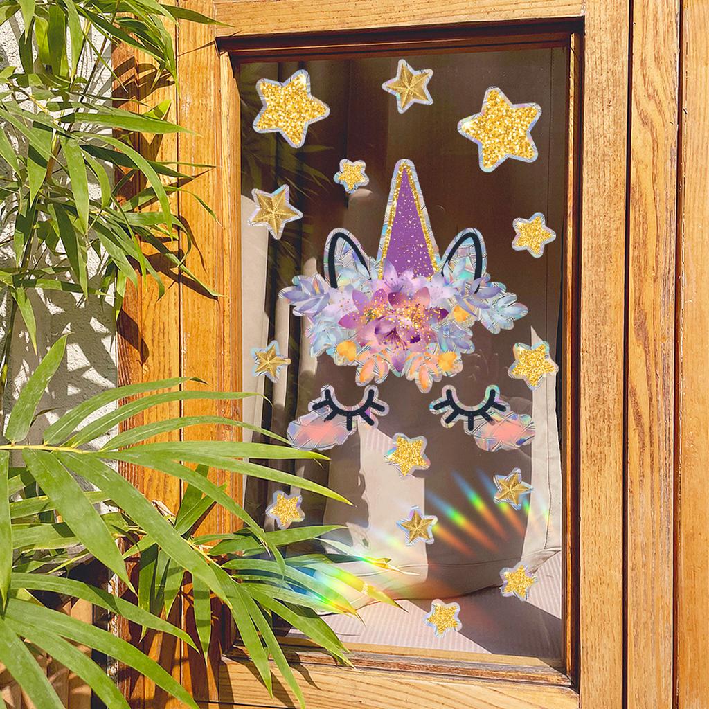 Creative Unicorn Castle Characters Stars Colorful Double-Sided Stickers, Window Glass Stickers, Living Room Bedroom Self-Adhesive