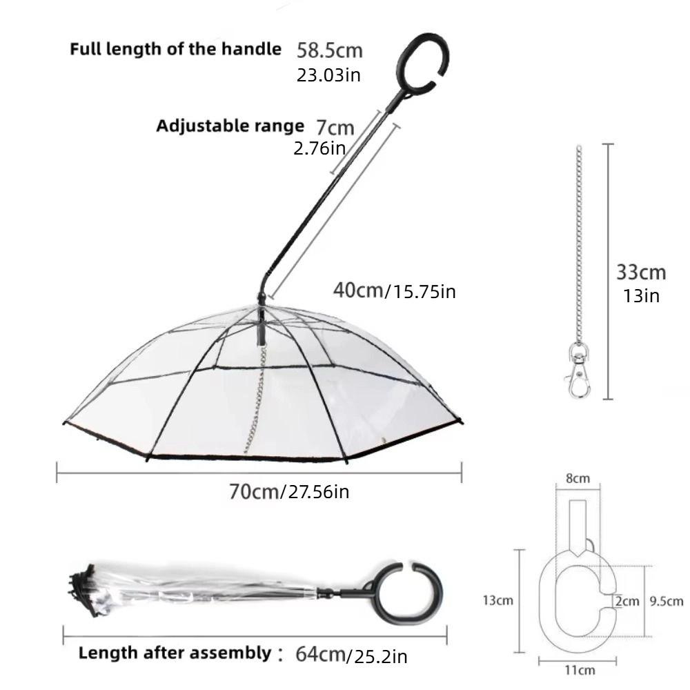 Detachable Clear Pet Dog Umbrellas C-Shape Handle with Leash Doggy Poncho Rainproof Adjustable Raincoat for Dogs Pet Supplies