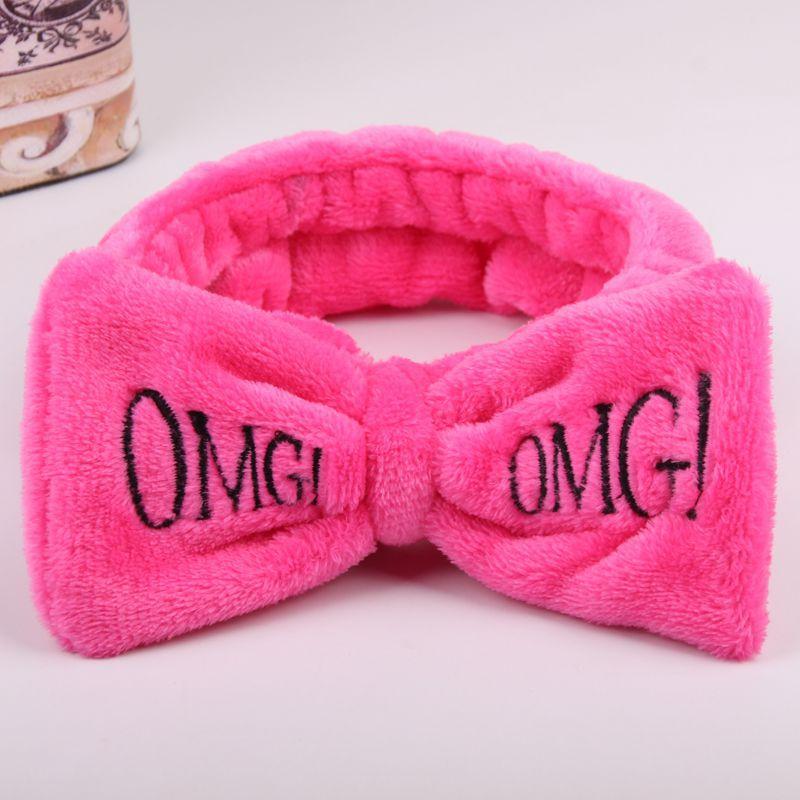 Versatile Candy Color Omg Letters Bow Headband Coral Fleece For Daily Facial Routines