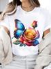 (Asian Size) Watercolor Flower Trend 90s Print Short Sleeve T-shirts Fashion O-neck Female Casual Women's Top T Clothing  Graphic Tee