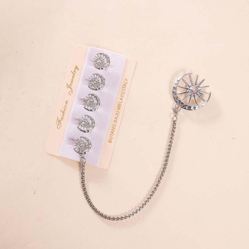 

5pcs Rhinestone Butang Baju Melayu Vintage Brooch with Chain Formal Occasion / Wedding Style 4 Silver