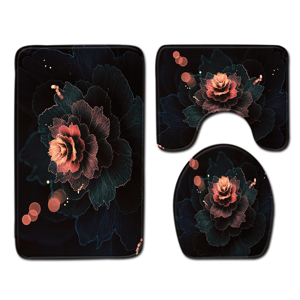 Cool Flower Pattern Bathroom Floor Mat Toilet Three-Piece Set