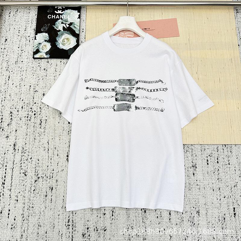 2026 Spring Unisex Cotton T-shirt - Chain Print, Loose Fit, Round Neck, Short Sleeve