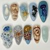 24 STKS Cartoon 3D Octopus Zeester Ontwerp Amandel Press-on Nagels Zomer Zeester Blauw Franse Nep Nagels voor Vrouwen Draagbare Manicure
