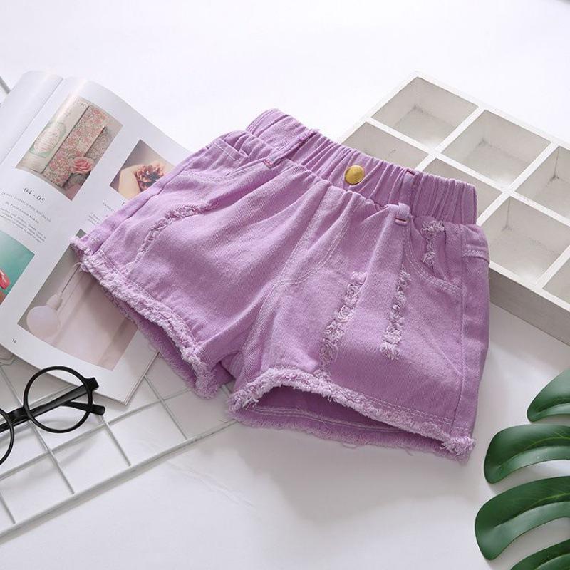 Sommer-Denimshorts für Mädchen Schwarz und Weiß Zerrissen Kinder Koreanisch Dünne Hosen Trend