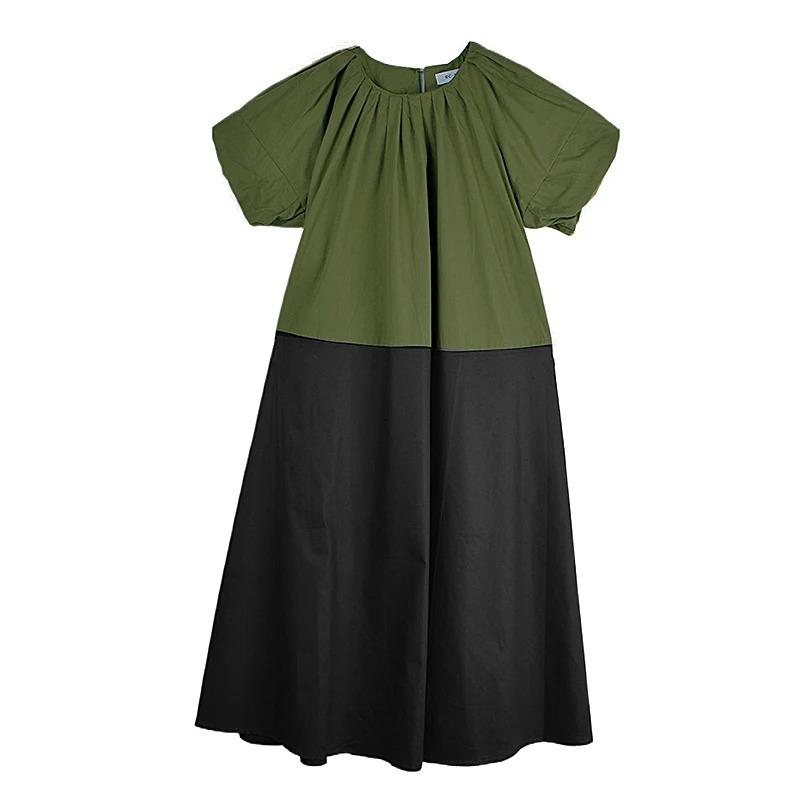 

XITAO Patchwork Contrast Color Dress HQQ2491 One Size зелёный