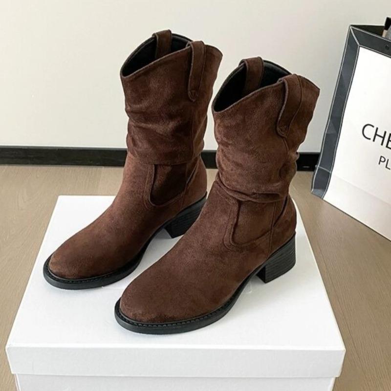 

Мода Высокие каблуки Женские короткие ботинки Дизайнерские замшевые модные туфли Зимние повседневные лодочки Челси Ботильоны 2025 Новые тренды Zapatillas 40 коричневый