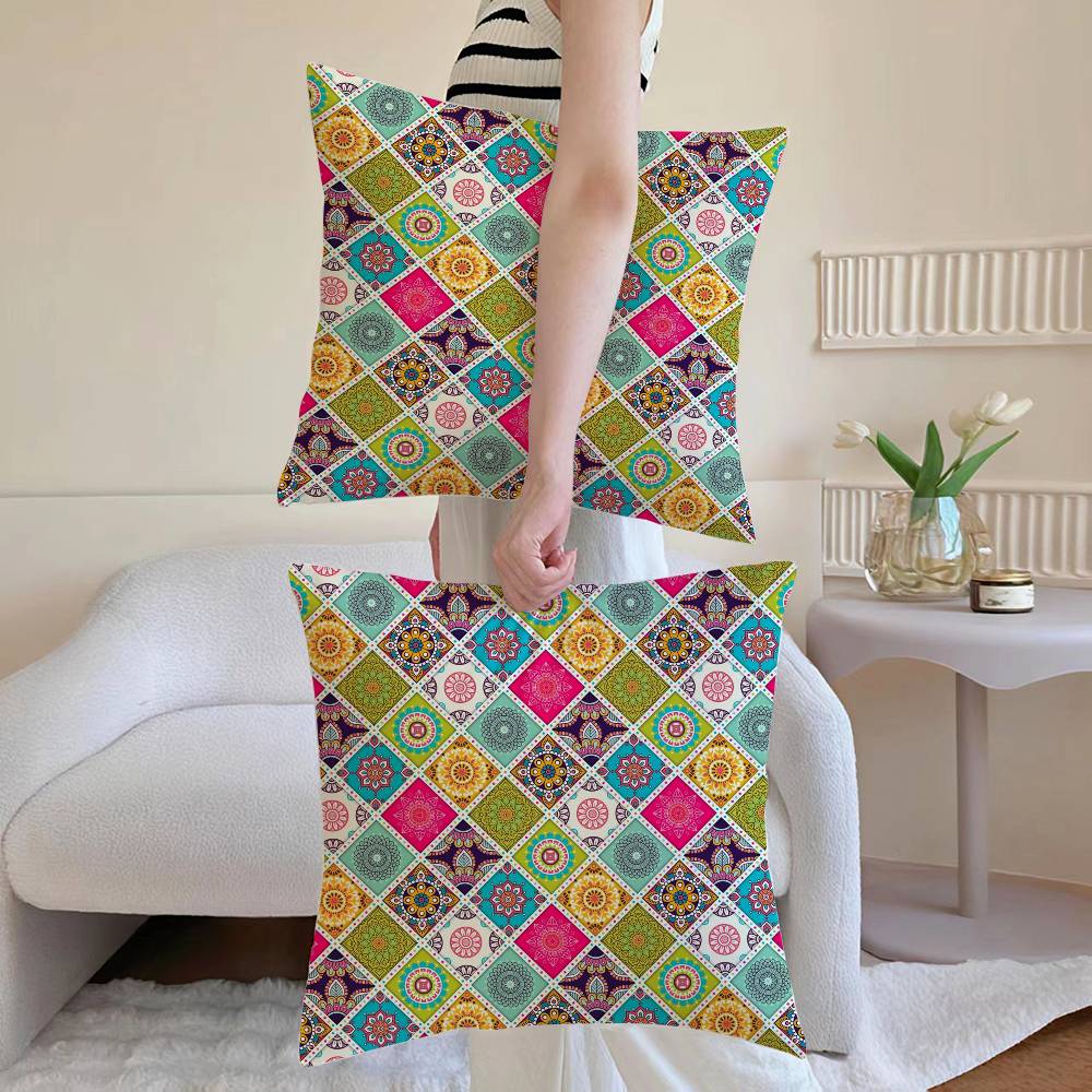 Mandala Style Decorative Pillow Case Sofa and Living Room Decorative Cushion Covers Dust-proof and Mite-proof Invisible Zipper