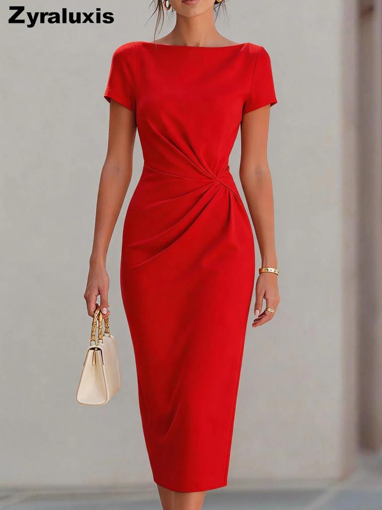 Abito Elegante da Sera Cocktail con Vita Arricciata Donna