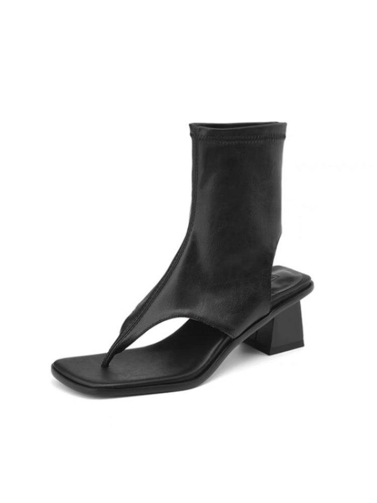 Premium sense~ French toe beach sandals for women 2025 summer new thick heel Roman elastic short cool boots for women