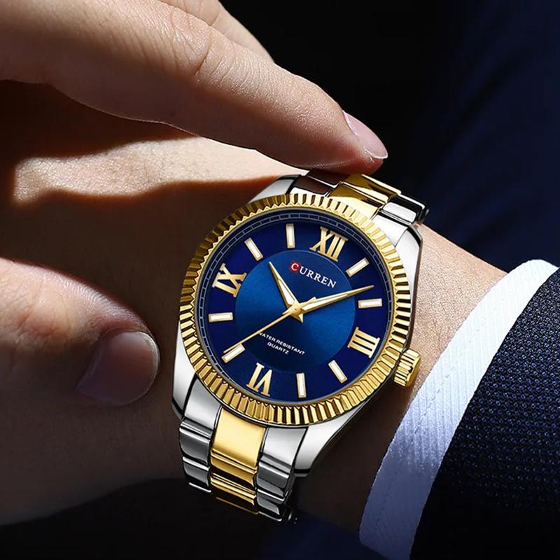 Men's Quartz Watches Fashion Elegant Simple Gold Silvery White Clock Stainless Steel Strap Wristwatch