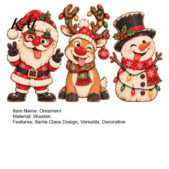 Handcrafted Wooden Holiday Ornaments 3Pcs/Set Christmas Tabletop Ornaments, Festive Winter Table Decoration, Atmosphere Decoration Santa Claus