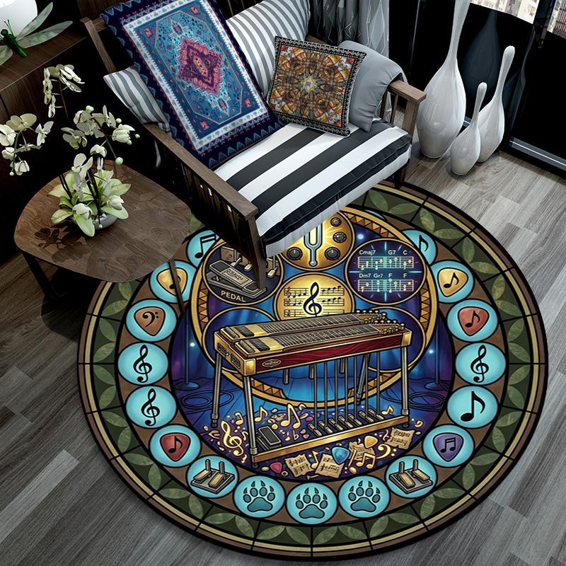 Harmonious Musical Harmony Round Area Rug Under Office Chairs Bedroom Living Room Home Decor 80cm x 80cm