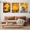 Autumn Forest Pumpkin Maple Leaves Landscape PosterWall Art Canvas Painting Squirrel  and Painting Wall Posters Livingroom Decor