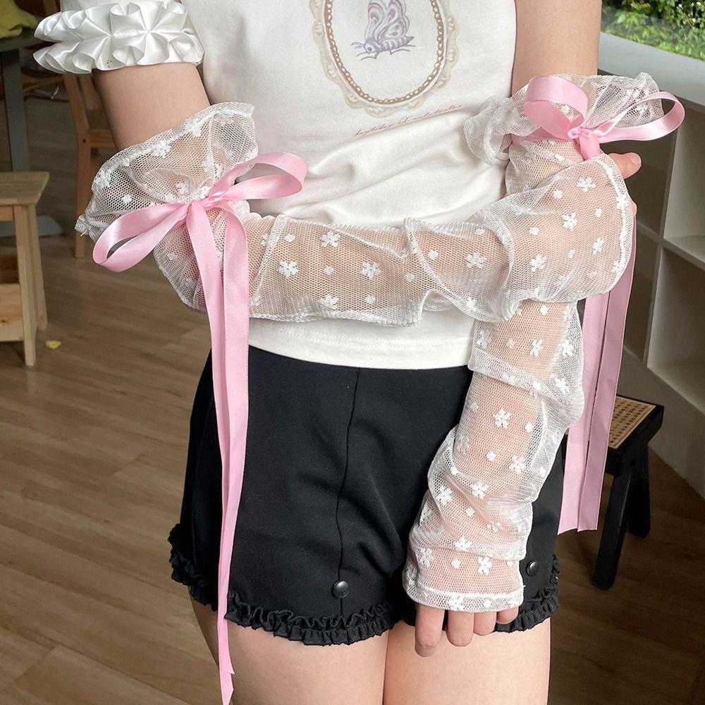 Bow Knot Lolita Arm Sleeve Sun-proof Wrist Cuffs Versatile Ribbon Arm Cuffs  Wedding