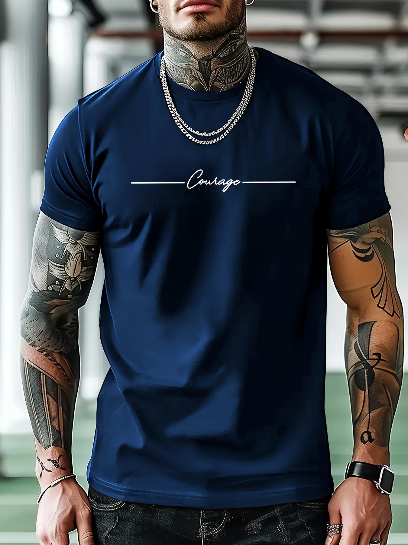 Casual Crew Neck T-shirt with Geometric Pattern L