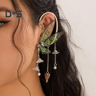 1 Pc Women Ear Cuff Butterfly Shape Tassel Sequin Flower Moon Decor Ear Hanging Forest Fairy Style Anti-slip Electroplated Cosplay Party Ear Clip