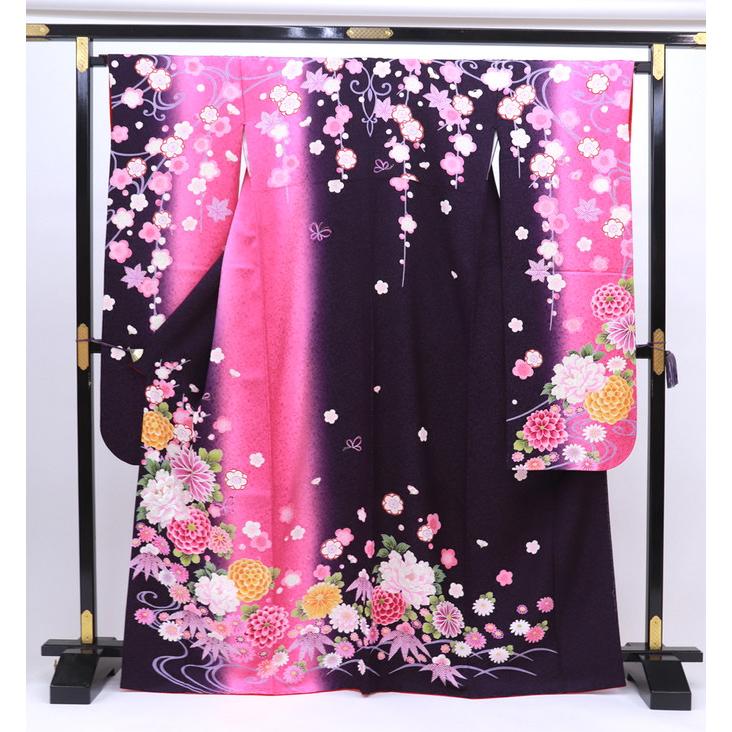 

Furisode [Used item] Purple x pink, silver lacquer, full of flowers Pure silk [Condition rank B]