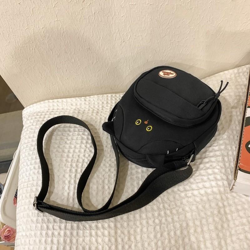 Cute Cat Mini Shoulder Bag With Nylon Material And Zipper Closure For Daily Casual Use
