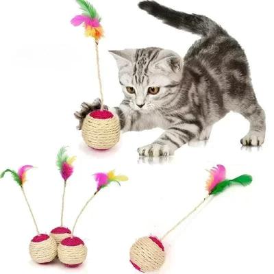 1 Stück Katzenspielzeug Sisal Kratzball Trainings Interaktives Spielzeug für Kätzchen Haustier Katze Zubehör Feder Spielzeug Katzenspielzeug Interaktiv