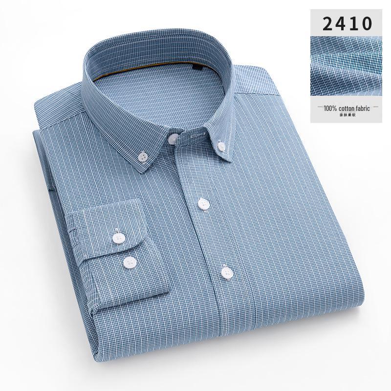 Men's Japanese Plaid Long-Sleeve Cotton Oxford Shirt: Casual, Versatile, Breathable, Light Luxury