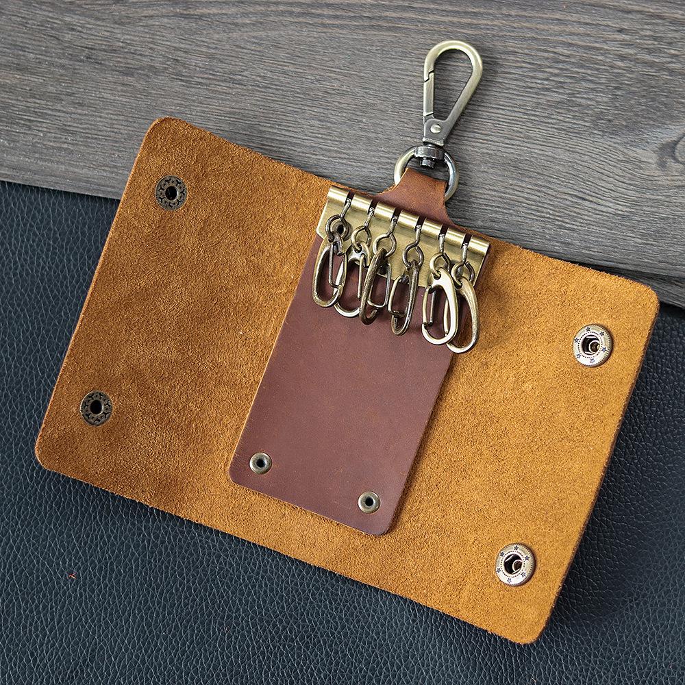 Herren Gürteltasche Retro Crazy Horse Leder Schlüsselhalter und Münzbörse, Multifunktionaler Echter Erster Schicht Rindsleder Schlüsselanhänger.