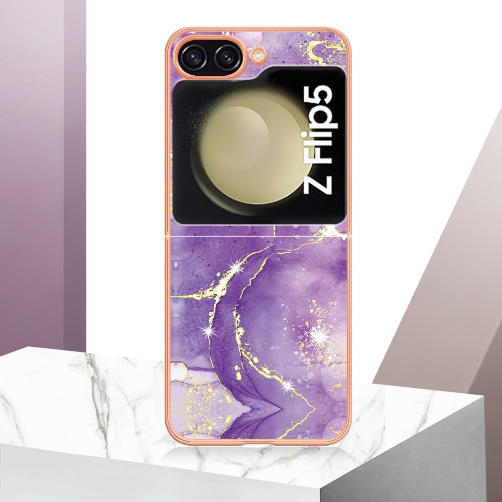 For Samsung Galaxy Z Flip5 5G TPU Case with IMD Marble Pattern Electroplated Back Cover