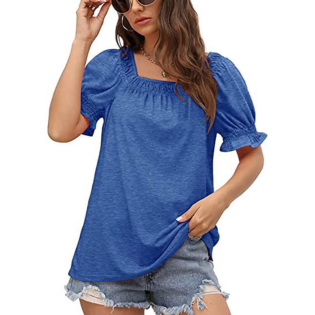 Women's Top Loose Version Of Casual Short Sleeve Fashion Square Neck T-shirt Top