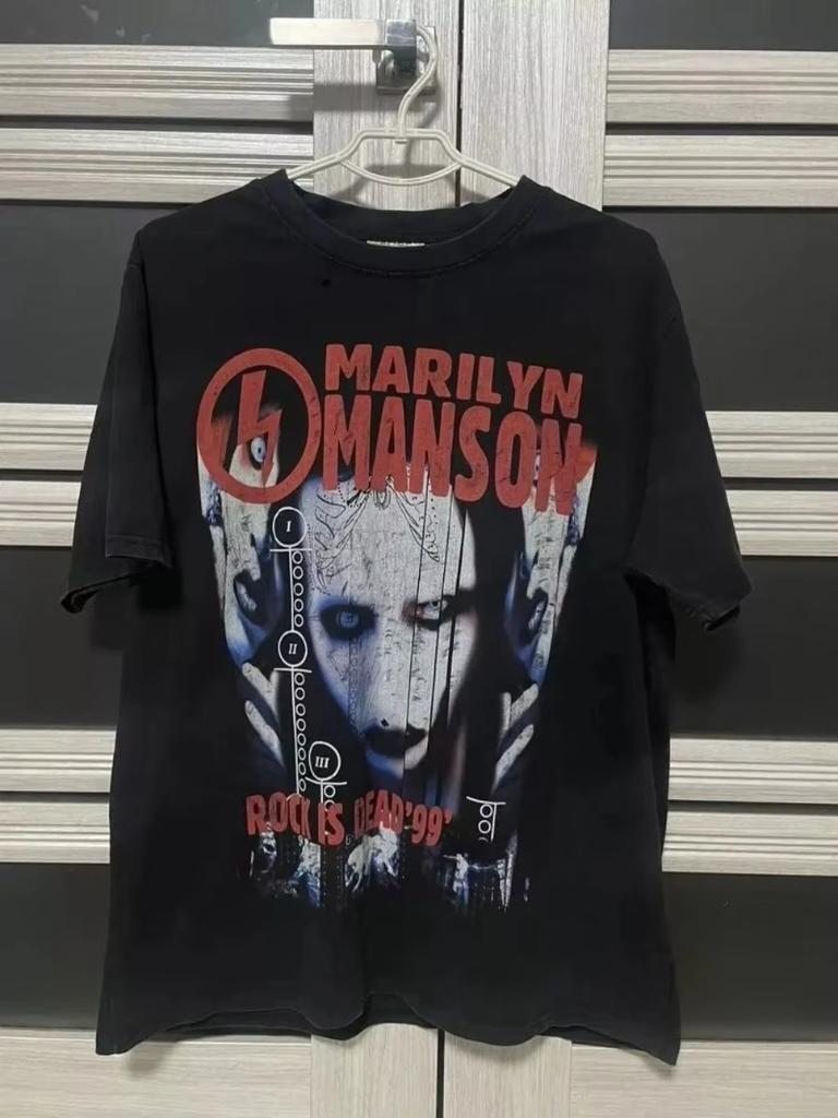 Black Printed Cotton Short Sleeved Classic Dark And Scary Short Sleeved Fan Gift Unisex Gothic Rock Top Marilyn Unisexson Wore