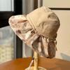 Summer Travel Big Brimmed Fisherman Hat, Women's Printed Bow Sun Hat Face Covering Beach Hat Sun Hat UV Protection