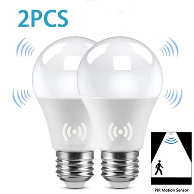 2 Piezas Bombilla LED E27 12W Sensor de Movimiento Radar 220V Lámpara Blanca Funcionando de Noche Encendido Automático para Hogar Sala de Estar Escaleras Sendero