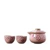 Pink Ruyao Anti-heat Tea Set,big-leaf Hydrangea Flowers Jasmine Teaware, A Teapot Two Cups, Kung Fu Tea Set, for Lady Girlfriend