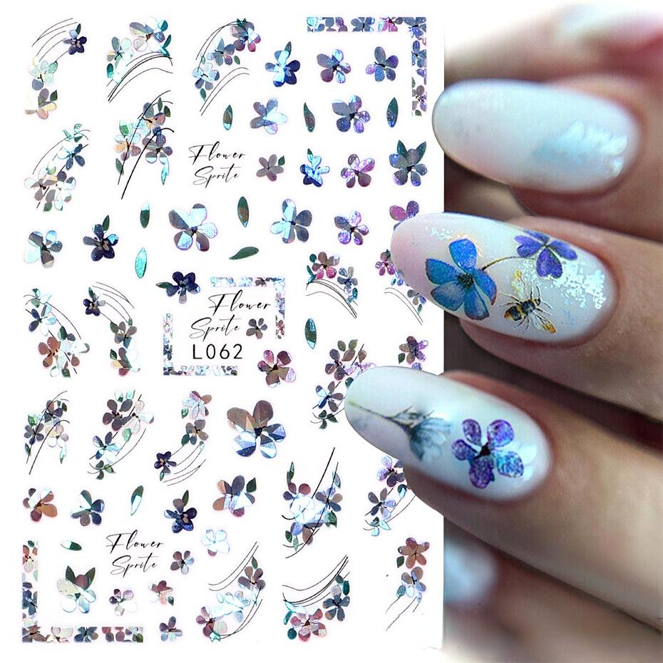 

Блестящие цветы наклейки для ногтей 3D лазерные красочные наклейки в виде листьев и бабочек самоклеющиеся слайдеры для дизайна ногтей декор голографическая фольга HMM