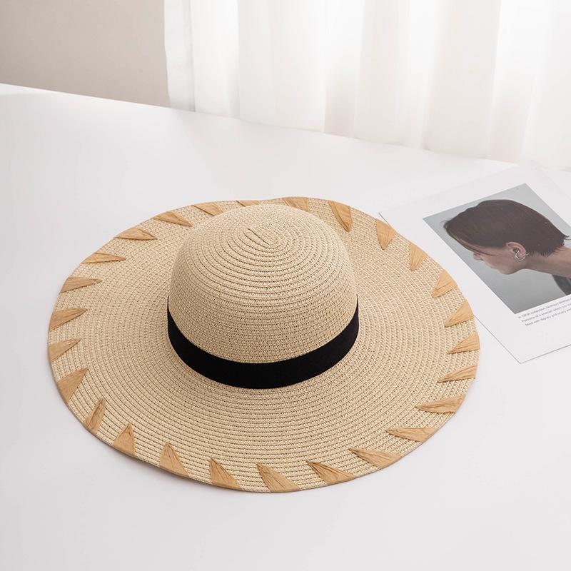 Wide Brim Imitation Lafite Straw Hat For Men And Women Foldable Beach Summer Face Shading Hat Jazz Cap Flat Top Hat Tassel Hat