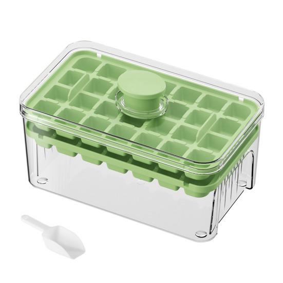 Ice Cube Mold with Lid And Storage Box One-Press Easy-Release Double Layer Ice Tray with Scoop BPA-Free Food Grade Ice Maker for Cocktails Whiskey