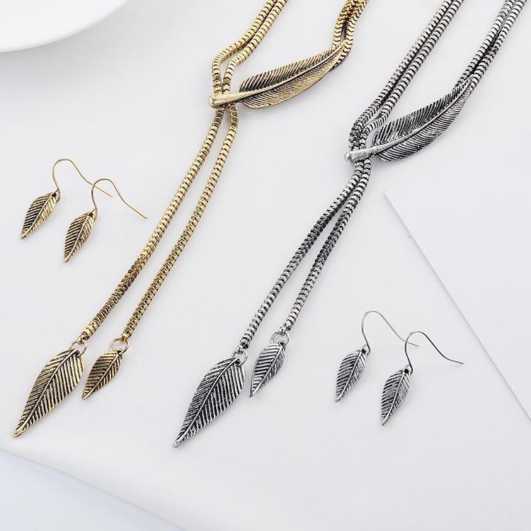 Trendy Leaf Necklace & Earring Set: European & American Fashion Jewelry