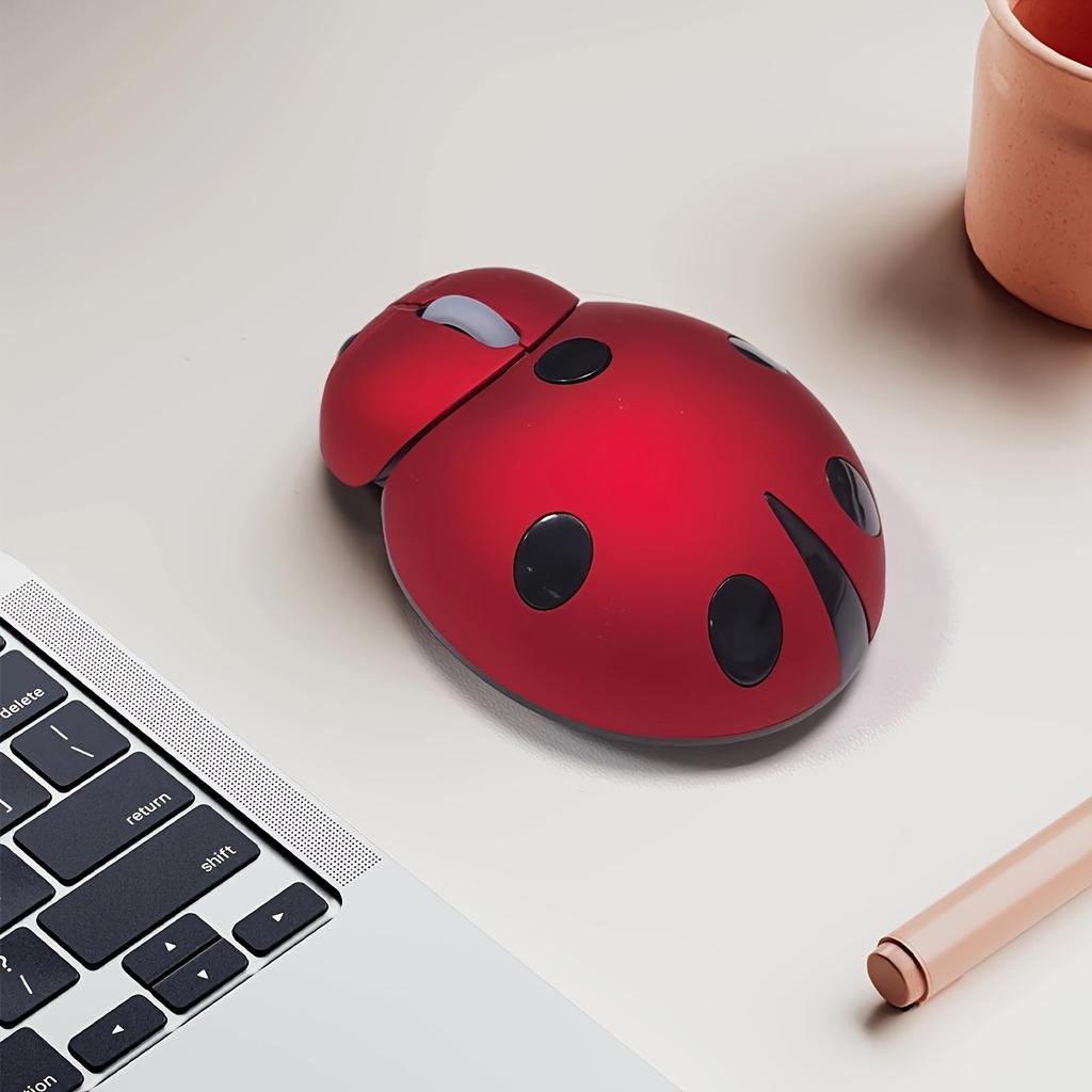 Cute Ladybug Design Wireless Mouse with Dual Mode Compatibility - Optical Plastic Mouse for Office Laptop, Desktop, Tablet Use, No Battery Included