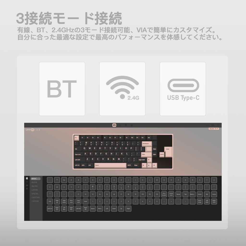 WOBKEY Rainy 75 Keystroke Mechanical Keyboard with OS Hot Swap and VIA Customizable Gasket Aluminum RGB Backlight Series Silver Keyboard Rain-like