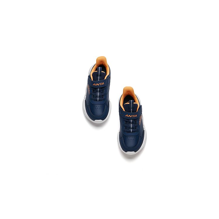 Anta Leather Shock Absorbing Non-Slip Durable Lightweight Low-Top Kids Running Shoes Kids sneaker Blue Yellow A312149951A-2