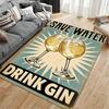 Retro Style Rug with "Save Water Drink Gin" Print, Gin Glass Design Suitable for Use As an Anti-slip for Living Room Bedroom Sofas