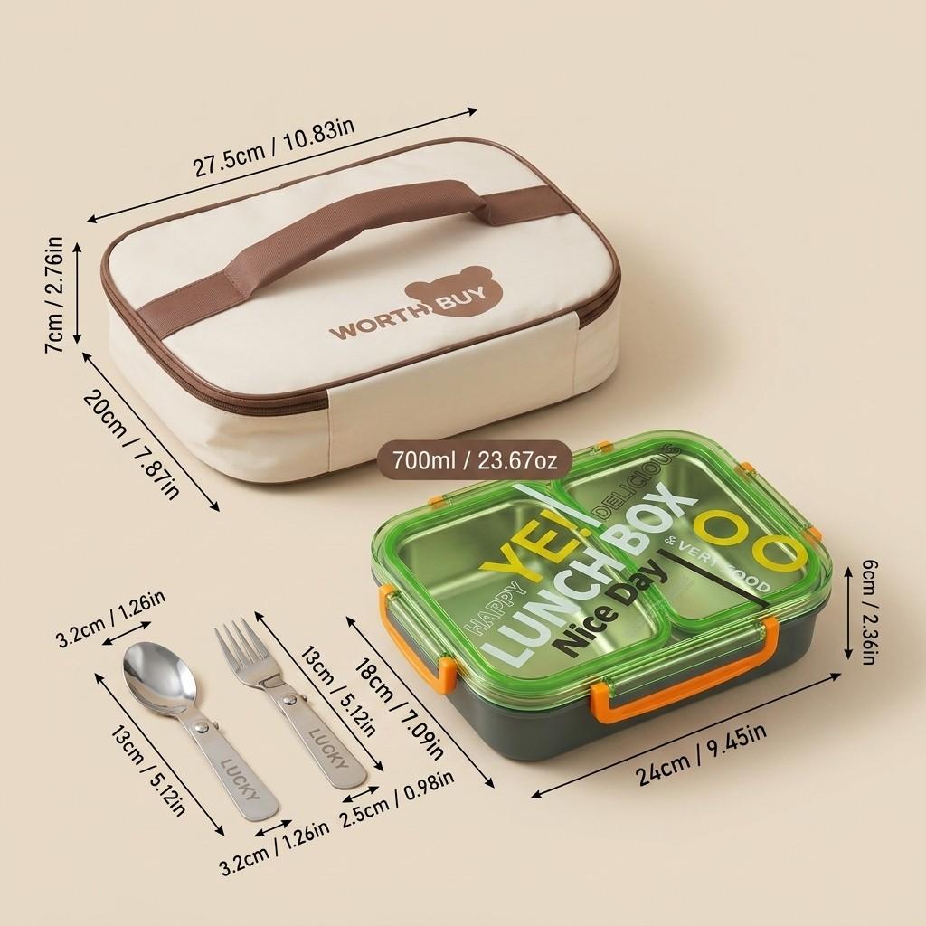 Microwavable 304 Stainless Steel Bento Box 2/3 Compartment Lunch Box Leakproof Food Storage Container With Lid For Kids School