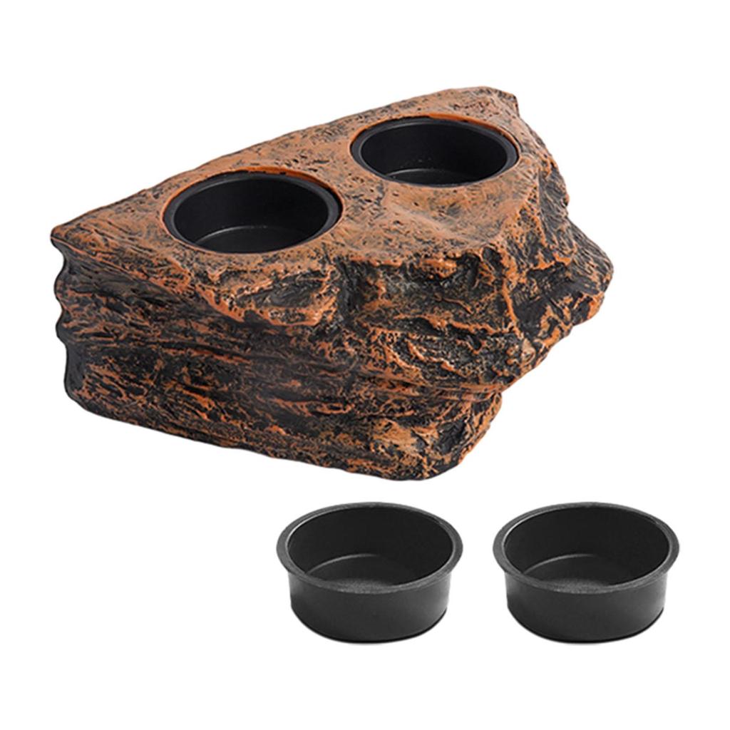 Reptile Feeding Tray, Faux Rock, Versatile Food and Water Bowl, Ledge for Gecko,