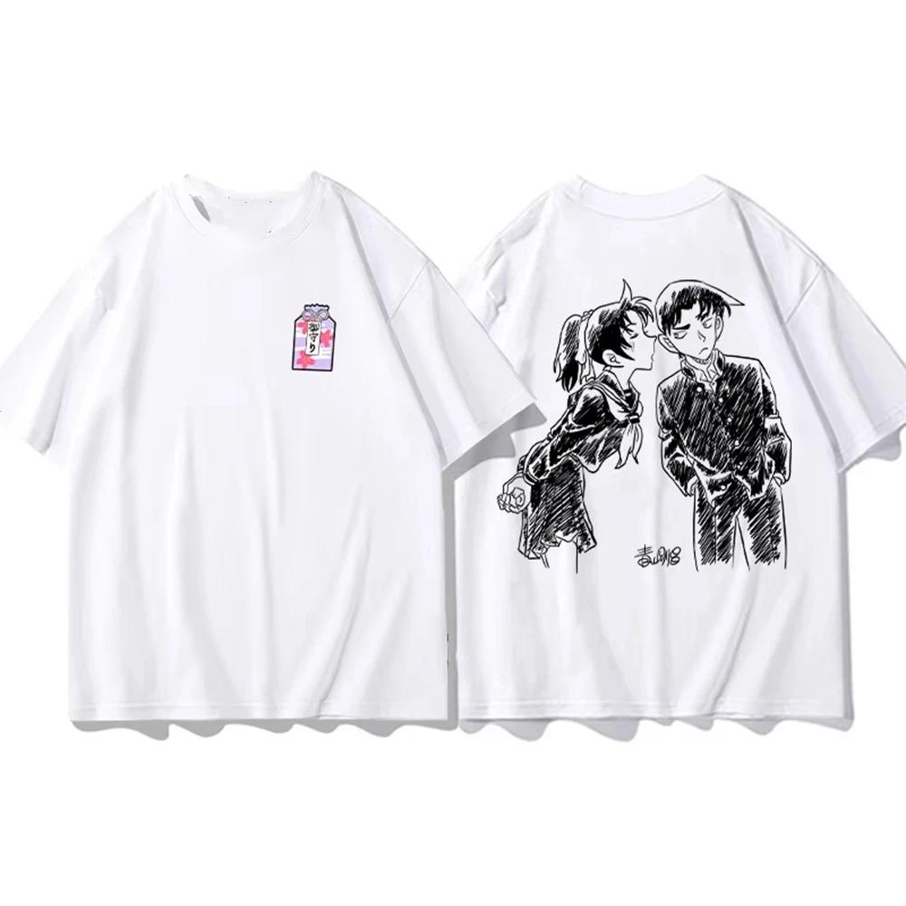 Detective Conan Conan & Haibara Ai Manga Sketch Print T-Shirt | Gosho Aoyama Signature Anime Merch | Unisex Cotton Casual Short Sleeve Tee