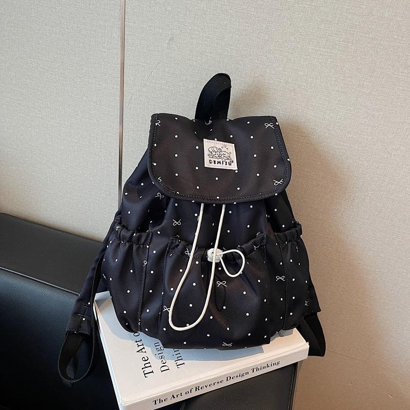 Schoolbag Bow Polka Dot Strap Backpack Female College Style College Student Commuter School Bag Niche Leisure Travel Small Backpack