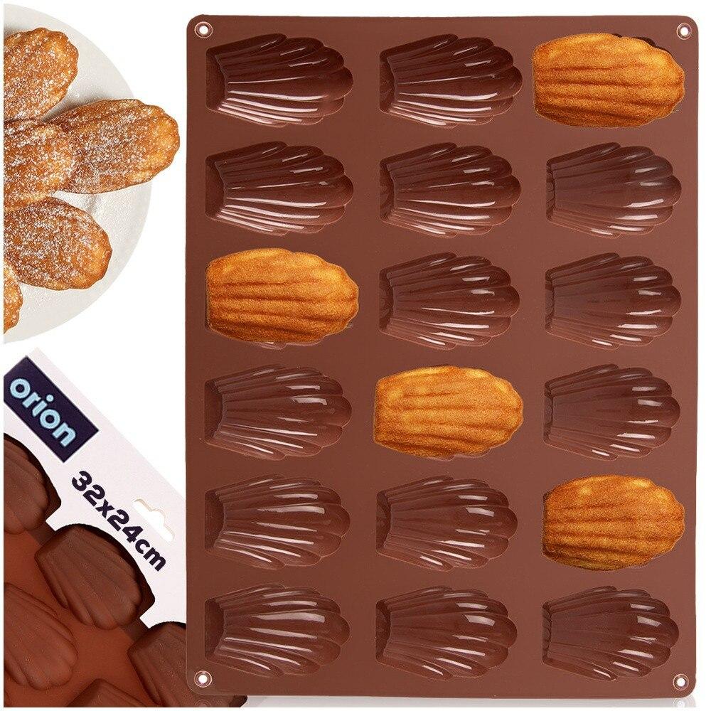 Silicone Baking Mold 18-Cavity Madeleine Pan Shell Shape Chocolate Mold Non-Stick Easy Release Temperature -40°C to 220°C Brown